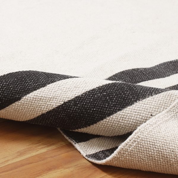 Handmade Block Printed Geometric Black Rug - Image 6