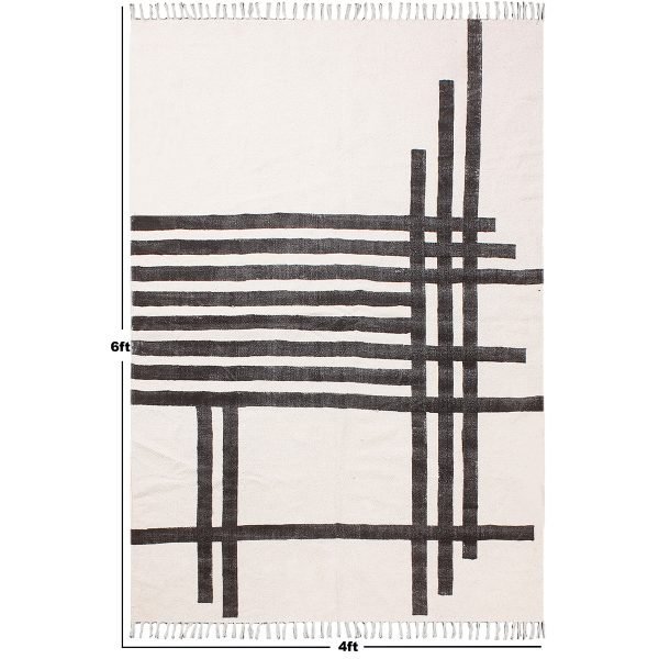 Handmade Block Printed Geometric Black Rug - Image 7