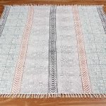 Hand Block Printed Geometric Grey Cotton Rug