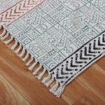 Hand Block Printed Geometric Grey Cotton Rug
