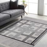 Hand Block Printed Grey Black Cotton Dhurrie