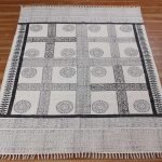 Hand Block Printed Grey Black Cotton Dhurrie