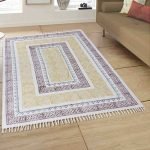 Yellow Brown Hand Block Printed Modern Rug