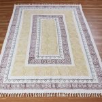 Yellow Brown Hand Block Printed Modern Rug