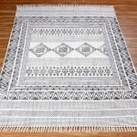 Hand Block Printed Geometric Grey Cotton Rug