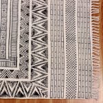 Hand Block Printed Geometric Grey Cotton Rug