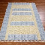 Hand Block Printed Yellow Blue Cotton Rug