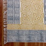 Hand Block Printed Yellow Blue Cotton Rug