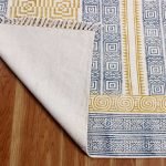 Hand Block Printed Yellow Blue Cotton Rug