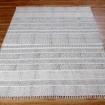 Hand Block Printed Striped Grey Cotton Rug