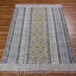 Gray Striped Hand Block Printed Cotton Rug