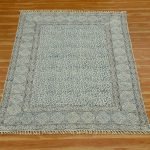 Green Hand Block Geometric Printed Kilim Rug