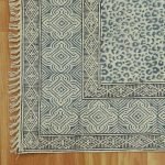 Green Hand Block Geometric Printed Kilim Rug