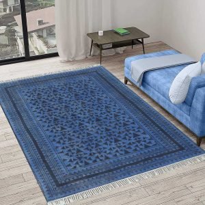 Blue Geometric Hand Block Printed Area Rug