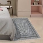 Hand Block Printed Grey Beige Cotton Rug