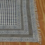 Hand Block Printed Grey Beige Cotton Rug