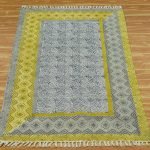 Yellow Hand Block Print Geometric Cotton Rug