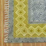 Yellow Hand Block Print Geometric Cotton Rug