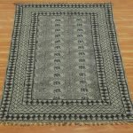 Black Hand Block Geometric Printed Cotton Rug