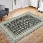 Hand Block Black Grey Printed Cotton Dhurrie