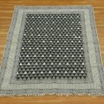 Hand Block Black Grey Printed Cotton Dhurrie