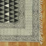 Hand Block Black Grey Printed Cotton Dhurrie