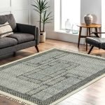 Grey Geometric Cotton Hand Block Printed Rug