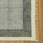 Grey Geometric Cotton Hand Block Printed Rug