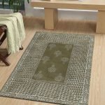Brown White Cotton Hand Block Print Rug
