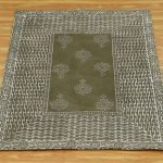 Brown White Cotton Hand Block Print Rug