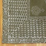 Brown White Cotton Hand Block Print Rug