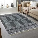 Black Cotton Hand Block Printed Rug
