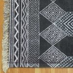 Black Cotton Hand Block Printed Rug