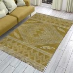 Green Cotton Hand Block Printed Geometric Rug