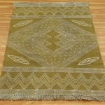 Green Cotton Hand Block Printed Geometric Rug