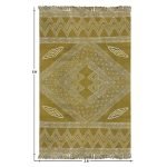 Green Cotton Hand Block Printed Geometric Rug