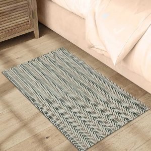 Black Hand Block Printed Geometric Cotton Rug