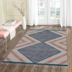 Cotton Blue Hand Block Print Geometric Rug