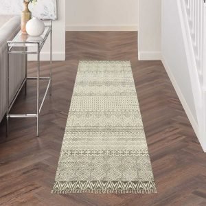 Beige Geometric Hand Block Printed Rug