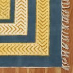 Block Printed Cotton Yellow Geometric Rug