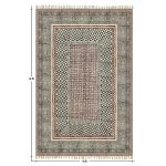 Hand Printed Cotton Black Brown Geometric Rug