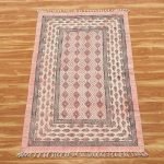 Hand Printed Geometric Cotton Beige Black Rug