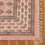 Hand Printed Geometric Cotton Beige Black Rug