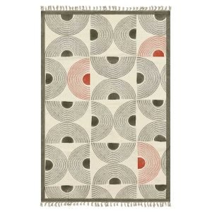 Green red Hand block print Rug Contemporary rugs Organic cotton