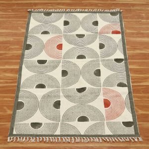 Hand Block Printed Green Geometric Rug