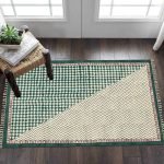 Green Beige Cotton Hand Printed Hallway Rug