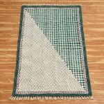Green Beige Cotton Hand Printed Hallway Rug