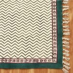 Green Beige Cotton Hand Printed Hallway Rug