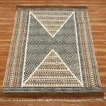 Black Cotton Hand Block Printed Living Room Rug