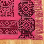 Pink Black Hand Block Printed Kitchen Rug
